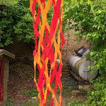 Gitterschal "Diagonale" rot/orange, Merinowolle