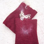 Stulpen mit Wolllocken dunkelrot/weiß, Merino