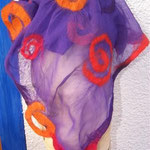 Nunoschal, lila/orange/rot, Chiffonseide/Merino