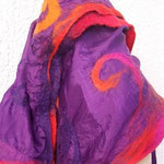 Nunoschal, lila/orange/rot, Pongeeseide/Merino