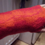 Stulpen mit Daumenloch orange/pink Merino mit Seidenfasern