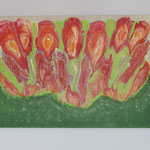 Abstraktes Acrylbild mit Roten Tulpen