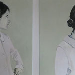 Halbportraits im Profil und im verlorenem Profil, 2 x 74 x 58 cm, Acryl auf Leinen