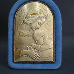 9 S - Quadro per cameretta in argento e velluto celeste - Madonna con Bambino