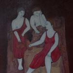 2022  3 femmes à la fontaine ( d'près Picasso), huile sur papier env 30x40 cm