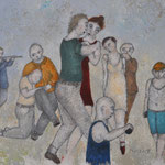 Jour de bal avec flute (café du nord) 2020 Huile sur papier marouflé sur toile env 50 x60 cm