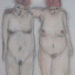 Mère et fille, mine aquarellée sur papier environ 24x30, 2016