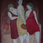 2022  3 femmes à la fontaine ( d'près Picasso), huile sur papier env 30x40 cm