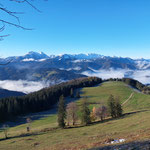 Inzwischen lag die Almwiese in der Sonne, demensprechend war der Raureif am Boden dem saftigen Grün gewichen