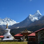 Blick auf Everest, Lhotse und Ama Dablam von Tengboche aus