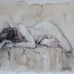 Desnudo - 29x39cm - Acuarela, lápiz, café. - Adela Naím