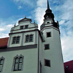 schräge Fenster im Glockenturm von Schloss Hartenfels