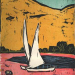 Peter Rensch, Boote auf dem Nil, Farbholzschnitt, 2006, e.a., 32,0 x 27,0 cm