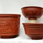 Zylindrischer Becher "Ochse" (Drag. 30, 1-3. Jh. n.Chr. Südgallien), Bilderschüssel Putten  2Jh., Dekorschale 1-3. Jh. n. Chr.