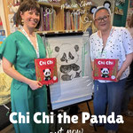 two women holding panda books