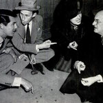 While the camera was set up for another shot, Cary Grant, Garson Kanin, Irene and Granville Bates were busy with a little game of jacks.