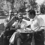 on the set with Melvyn Douglas and director Richard Boleslawski