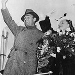 leaving the airplane with Randolph Scott