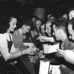 1943 signing autographs with Hedy Lamarr at The Hollywood Canteen