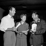 with Fred MacMurray during the radio production of "Bright Star"
