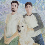 die Jungs - Brüder mit ihrem Hund, Acryl auf Leinwand, 100/100 cm, 2017