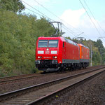 185 062-7 und 143 001 auf den Rückweg ins AW Dessau von Wendebahnhof Seddin am 07.10.2008 an km 69,0