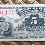Cuba colonial 5 centavos de peso 1896 (76x35mm) anverso