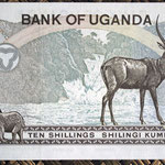 Uganda 10 shillings 1973 (135x70mm) pk.6c reverso