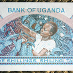Uganda 5 shillings 1977 (135x70mm) pk.5A reverso