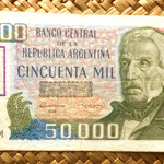 Argentina 50000 pesos resellado 50000 australes 1989 anverso