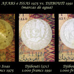 Afars e Issas 1.000 francos 1975 vs. Djibouti 1.000 francos 1991 marcas de agua