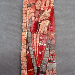 Terre de feu - 35cm x 27 cm (granit rose et noir, Smaltes de Venise, verre, bois fossilisé, travertin)