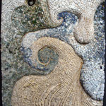 Bas relief "IVe dimension" - 0,70m x 0,80m - 17kg (Marbre, blanc de canare, onyx vert, lapis lazulis, bleu du Nil, verre, céramique)