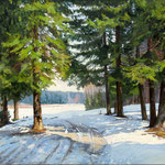 2016, Zima w lesie, olej na płótnie, 40 x 50 cm.