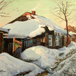 2011, Zimowy poranek, Wintermorgen, winter morning, olej na płótnie, 30 x 40 cm. Зима, снег, деревня,