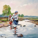 2007, pranie w rzece, akwarela, A4.
