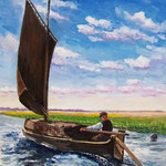 2009, Stara łódz, olej na płótnie, 30 x 40 cm.