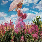 2009, W środku lata, olej na płótnie, 50 x 70 cm. Bozena,  夏
