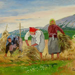 2022, zbiór siana, olej na płótnie lnianym, 30 / 40 cm.