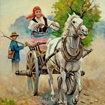 2010, Wesoła jazda, funny ride, olej na płótnie lnianym, 30 x 40 cm. Funny ride, лошади, девушка 