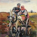 2010, Jesienna pryejażdżka, obraz wg Jana Konarskiego, olej na kartonie, 16 x 24 cm.