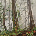 2014, Las, Wald, Forest, olej na desce, 18 x 30 cm.