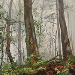 2014, Las, Wald, Forest, olej na desce, 18 x 30 cm.