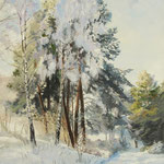 2018, Zima na wsi, Winter auf dem Lande, olej na  płótnie lnianym, 35 x 50 cm.