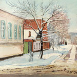 2013, Zima w mieście, Winter in der Stadt, olej na sklejce, 29 x 39 cm.