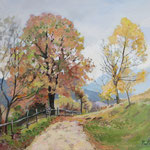 2021, Idzie jesień, olej na płótnie, 30 x 38 cm.