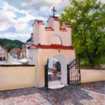  2015, Brama kościoła w Kazimierzu Dolnym, Kirchentor in Kazimierz Dolny, olej na sklejce, 30 x 40 cm.