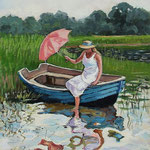 2011, Lato nad jeziorem, olej na płótnie, 20 x 32 cm.