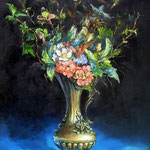 2004, Kwiaty w mosiężnym wazonie, olej na płótnie, 30 x 40 cm.
