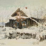 2016, Śnieg, Schnee, Snow, olej, płótno lniane na sklejce, 38,5 x 44,5 cm.